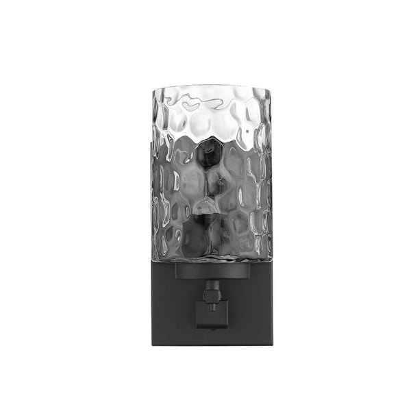HomeRoots Black Metal and Pebbled Glass Wall Sconce – Stylish Hardwired Lighting for Modern Spaces & Decor 398656