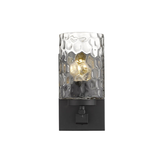 HomeRoots Black Metal and Pebbled Glass Wall Sconce – Stylish Hardwired Lighting for Modern Spaces & Decor 398656