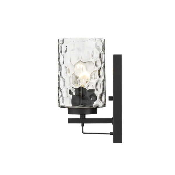 HomeRoots Black Metal and Pebbled Glass Wall Sconce – Stylish Hardwired Lighting for Modern Spaces & Decor 398656