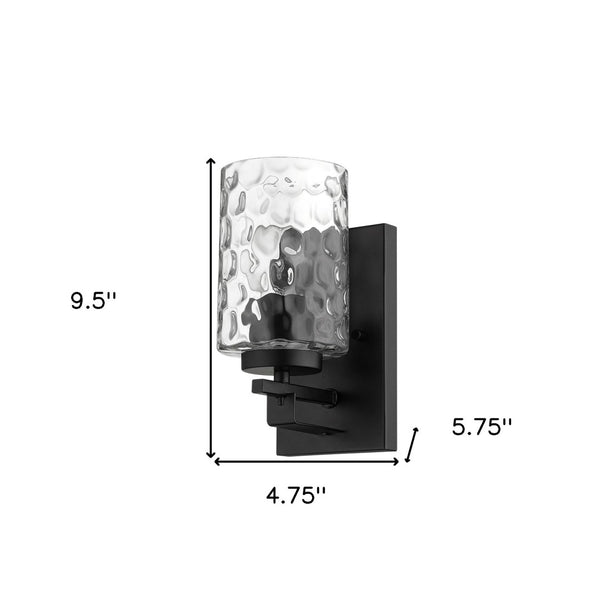 HomeRoots Black Metal and Pebbled Glass Wall Sconce – Stylish Hardwired Lighting for Modern Spaces & Decor 398656