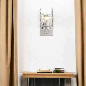 Homeroots Silver Metal And Pebbled Glass Wall Sconce   398658