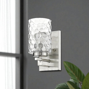HomeRoots Silver Metal Wall Sconce with Pebbled Glass Shade - Modern Accent Lighting for Any Room Decor 398658