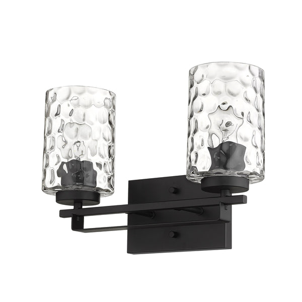 Homeroots Black Metal And Pebbled Glass Two Light Wall Sconce   398659