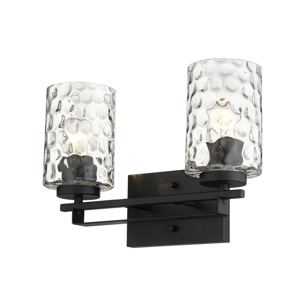 Homeroots Black Metal And Pebbled Glass Two Light Wall Sconce   398659