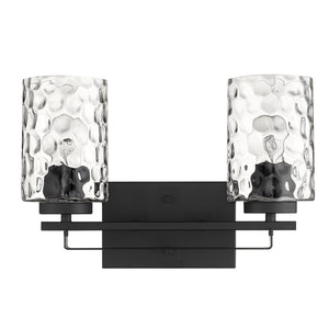 Homeroots Black Metal And Pebbled Glass Two Light Wall Sconce   398659