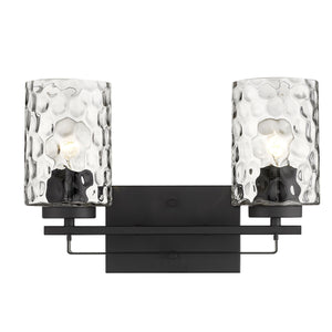 Homeroots Black Metal And Pebbled Glass Two Light Wall Sconce   398659