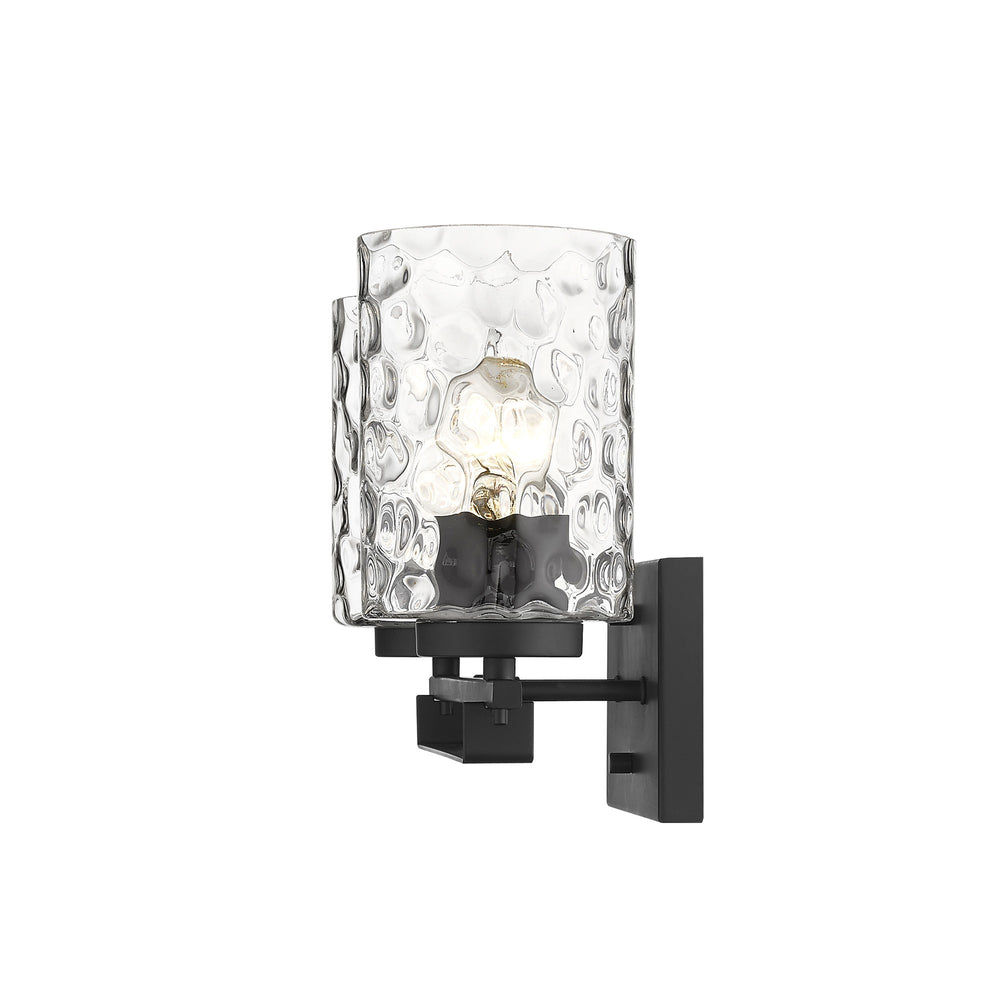 Homeroots Black Metal And Pebbled Glass Two Light Wall Sconce   398659