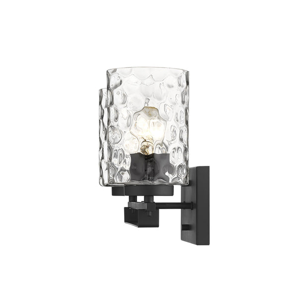Homeroots Black Metal And Pebbled Glass Two Light Wall Sconce   398659
