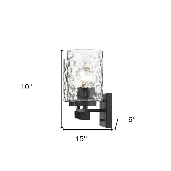 Homeroots Black Metal And Pebbled Glass Two Light Wall Sconce   398659