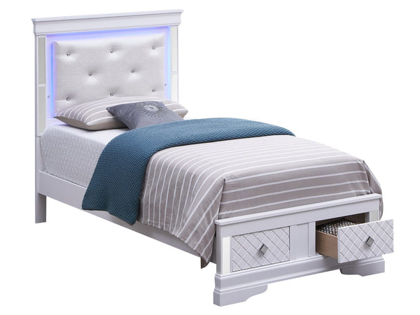 English Elm Verona Twin Bed With Jeweled Tufted Upholstery & Led Accent Lighting In Silver Champagne Finish B078S00578-GIGA