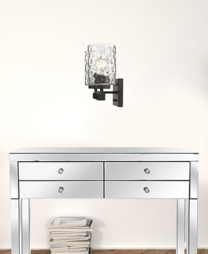 Homeroots Bronze Metal And Pebbled Glass Two Light Wall Sconce   398660