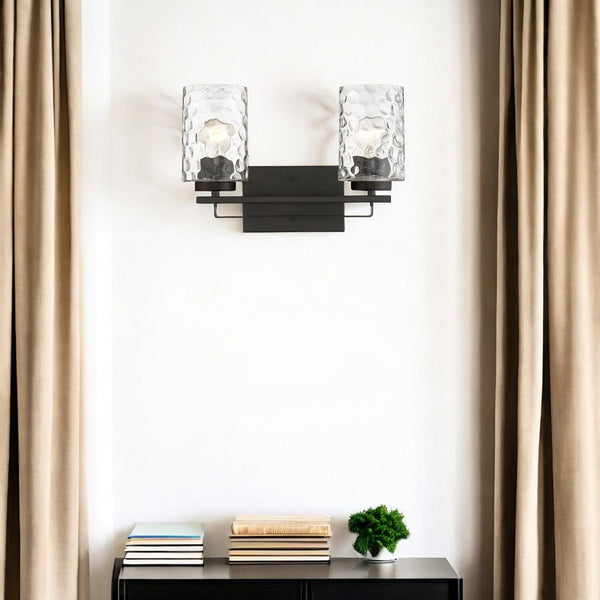 Homeroots Bronze Metal And Pebbled Glass Two Light Wall Sconce   398660