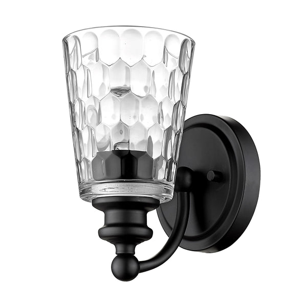 Homeroots Black Metal And Pebbled Glass Wall Light   398668