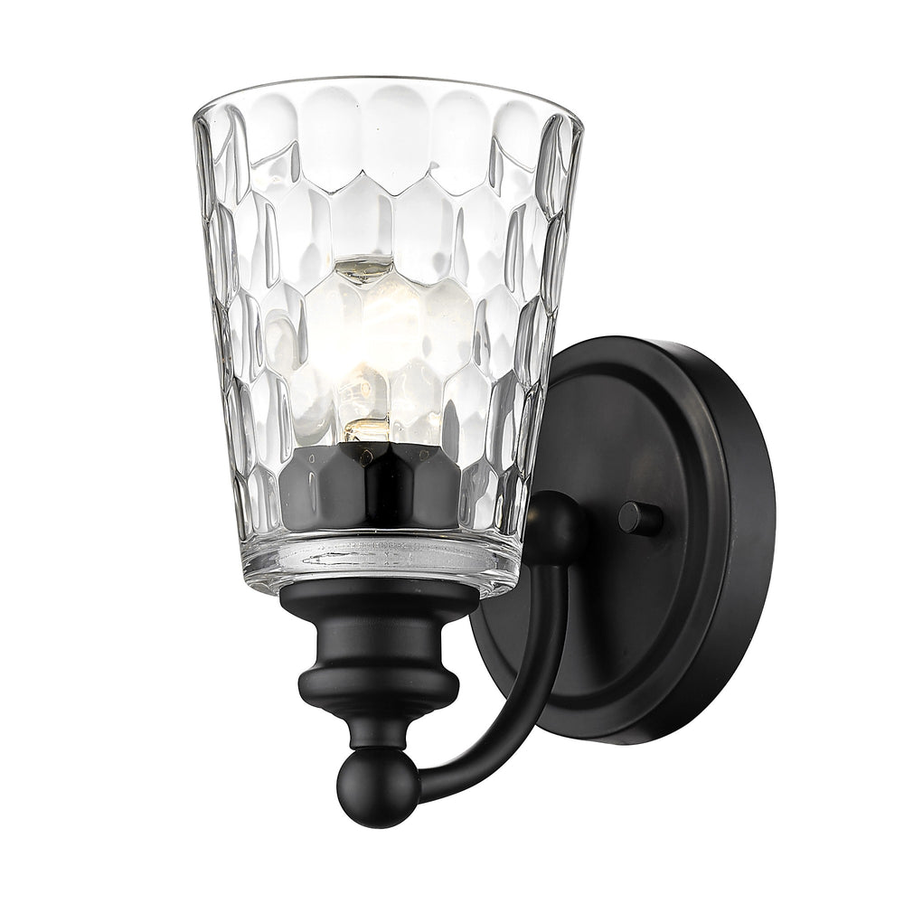 Homeroots Black Metal And Pebbled Glass Wall Light   398668