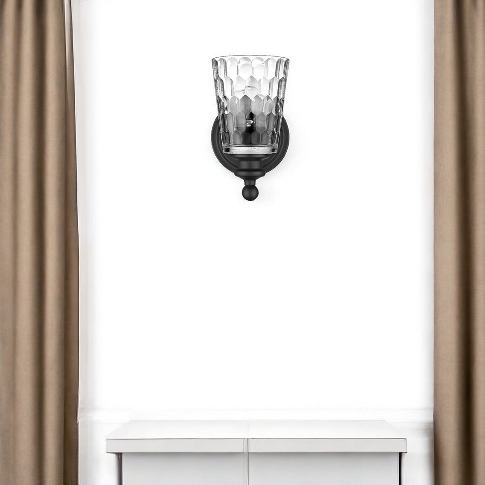 Homeroots Black Metal And Pebbled Glass Wall Light   398668