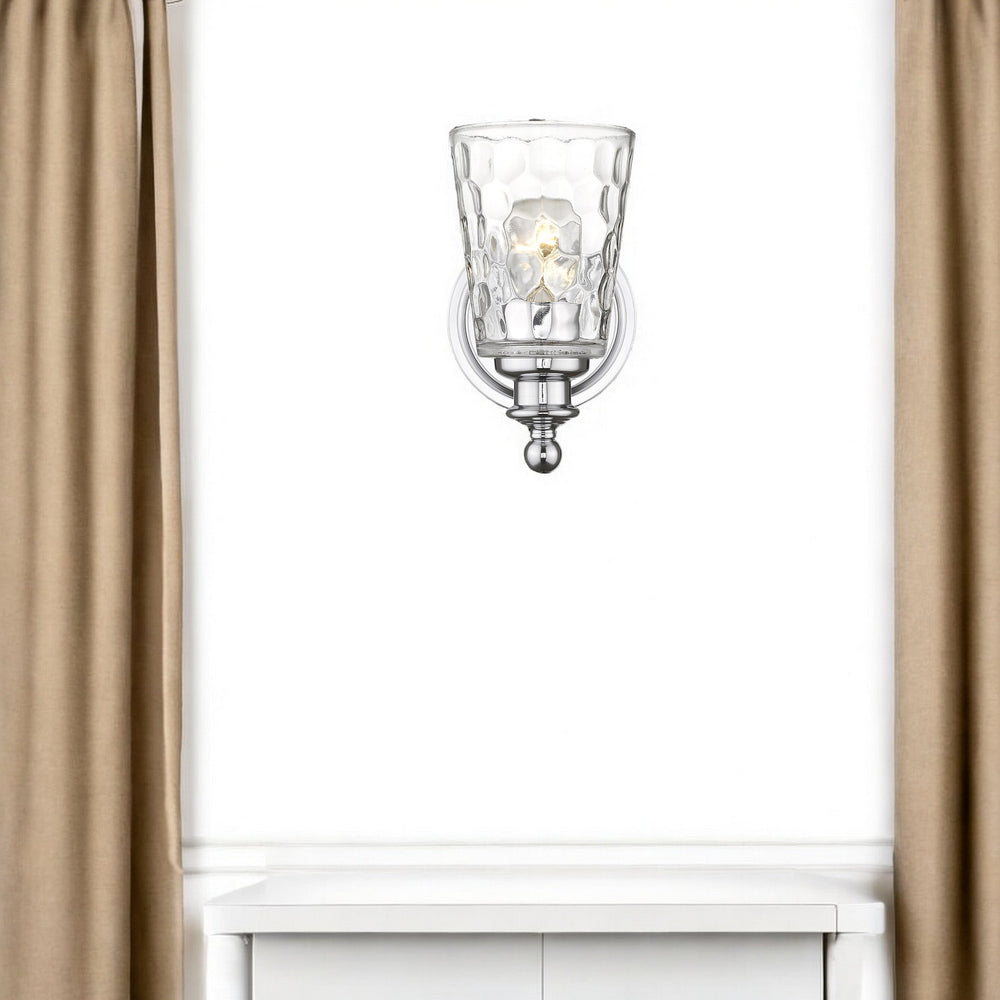Homeroots Silver Metal And Pebbled Glass Wall Light   398669