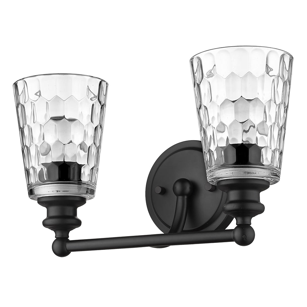 Homeroots Black Metal And Pebbled Glass Two Light Wall Light   398671