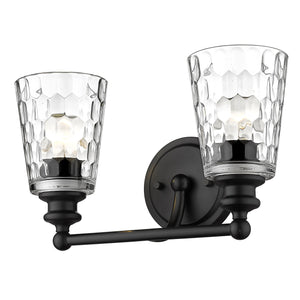 Homeroots Black Metal And Pebbled Glass Two Light Wall Light   398671