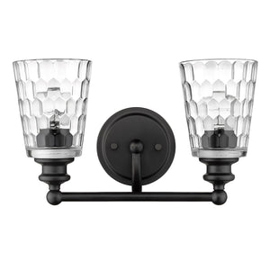 Homeroots Black Metal And Pebbled Glass Two Light Wall Light   398671