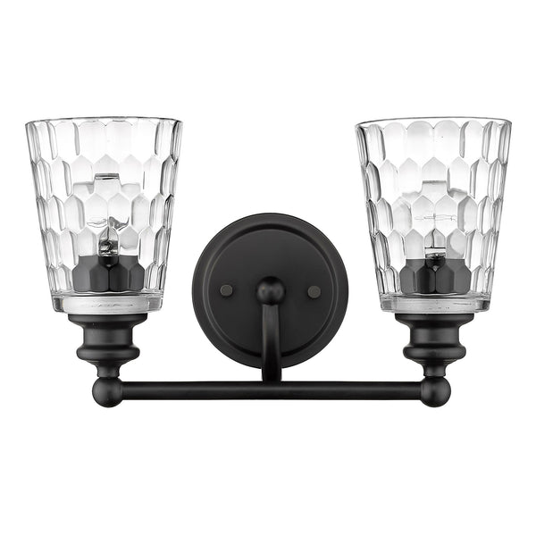 Homeroots Black Metal And Pebbled Glass Two Light Wall Light   398671