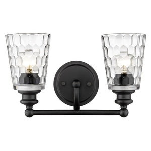 Homeroots Black Metal And Pebbled Glass Two Light Wall Light   398671