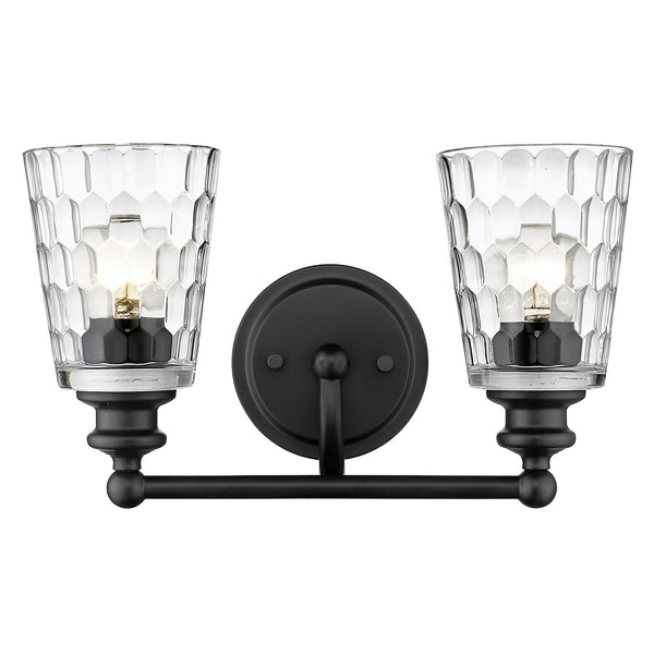 Homeroots Black Metal And Pebbled Glass Two Light Wall Light   398671
