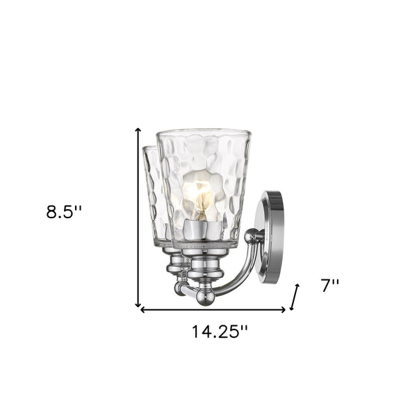 Homeroots Silver Metal And Pebbled Glass Two Light Wall Light   398672