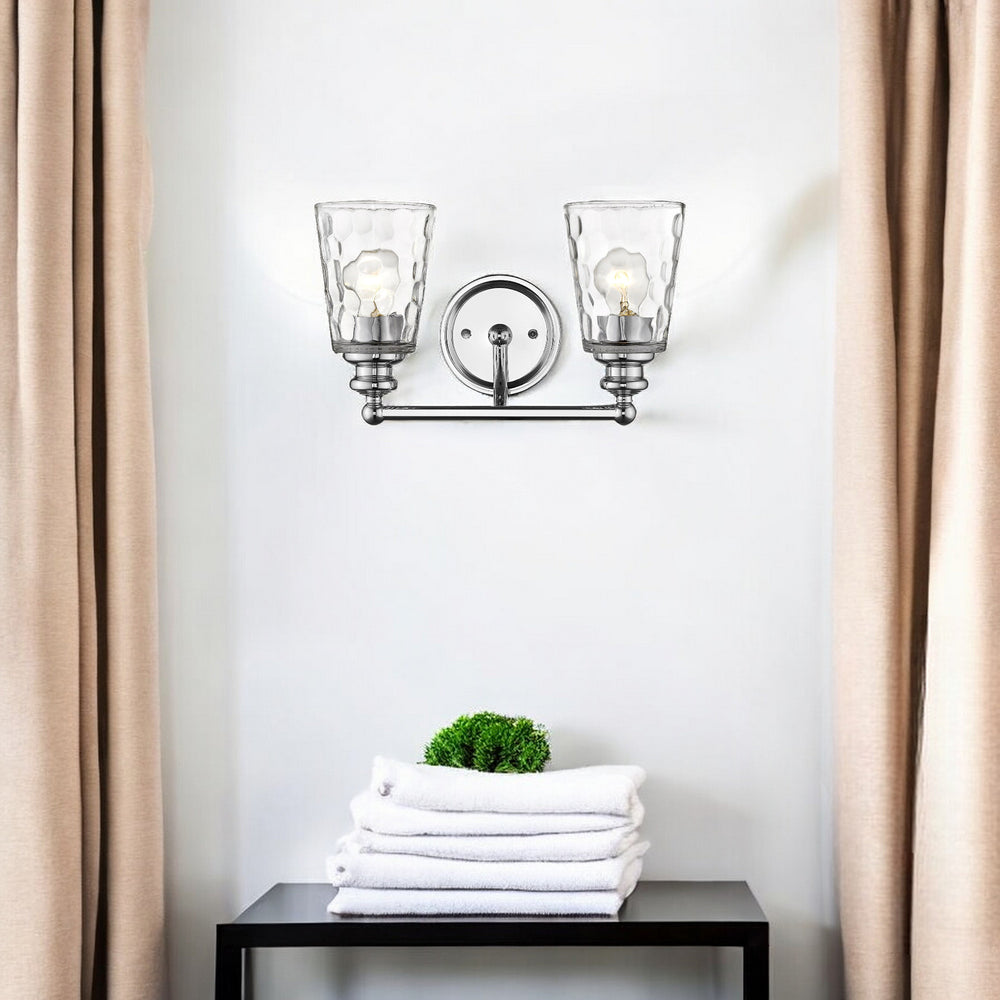 Homeroots Silver Metal And Pebbled Glass Two Light Wall Light   398672