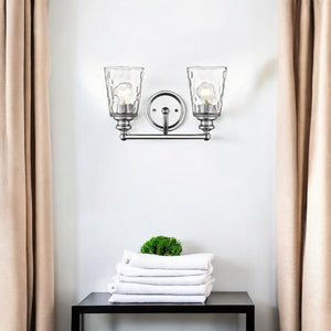 Homeroots Silver Metal And Pebbled Glass Two Light Wall Light   398672