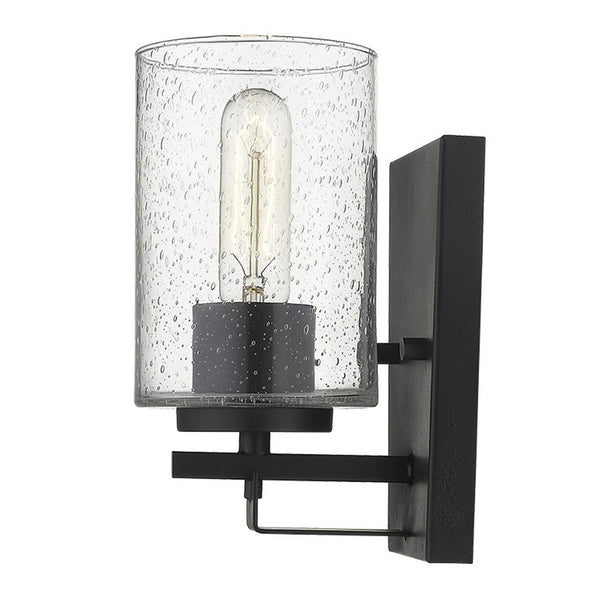 Homeroots Black Metal And Textured Glass Wall Sconce   398685