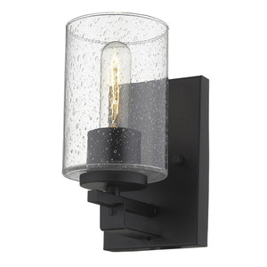 Homeroots Black Metal And Textured Glass Wall Sconce   398685