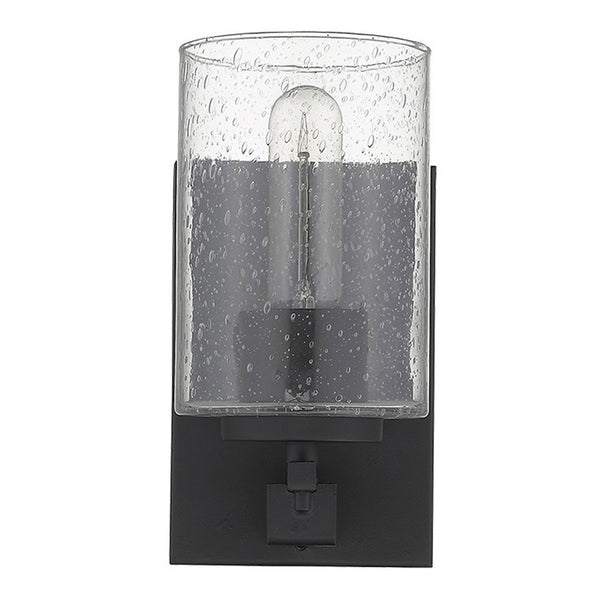 Homeroots Black Metal And Textured Glass Wall Sconce   398685