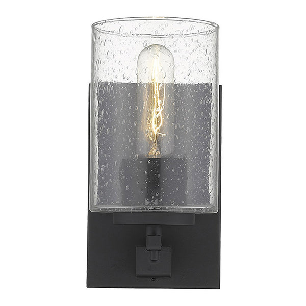 Homeroots Black Metal And Textured Glass Wall Sconce   398685