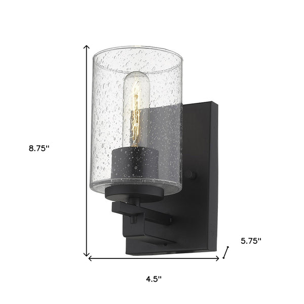 Homeroots Black Metal And Textured Glass Wall Sconce   398685