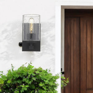 Homeroots Black Metal And Textured Glass Wall Sconce   398685