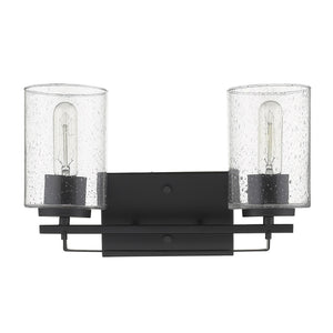 Homeroots Black Metal And Textured Glass Two Light Wall Sconce   398688