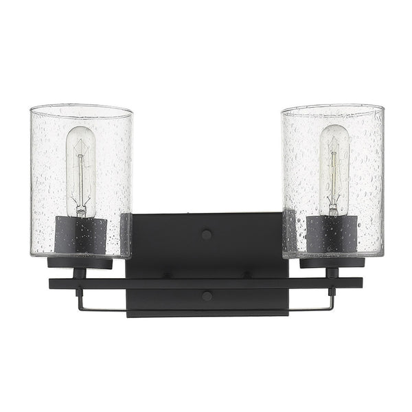Homeroots Black Metal And Textured Glass Two Light Wall Sconce   398688