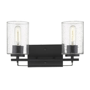 Homeroots Black Metal And Textured Glass Two Light Wall Sconce   398688