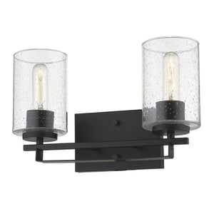 Homeroots Black Metal And Textured Glass Two Light Wall Sconce   398688