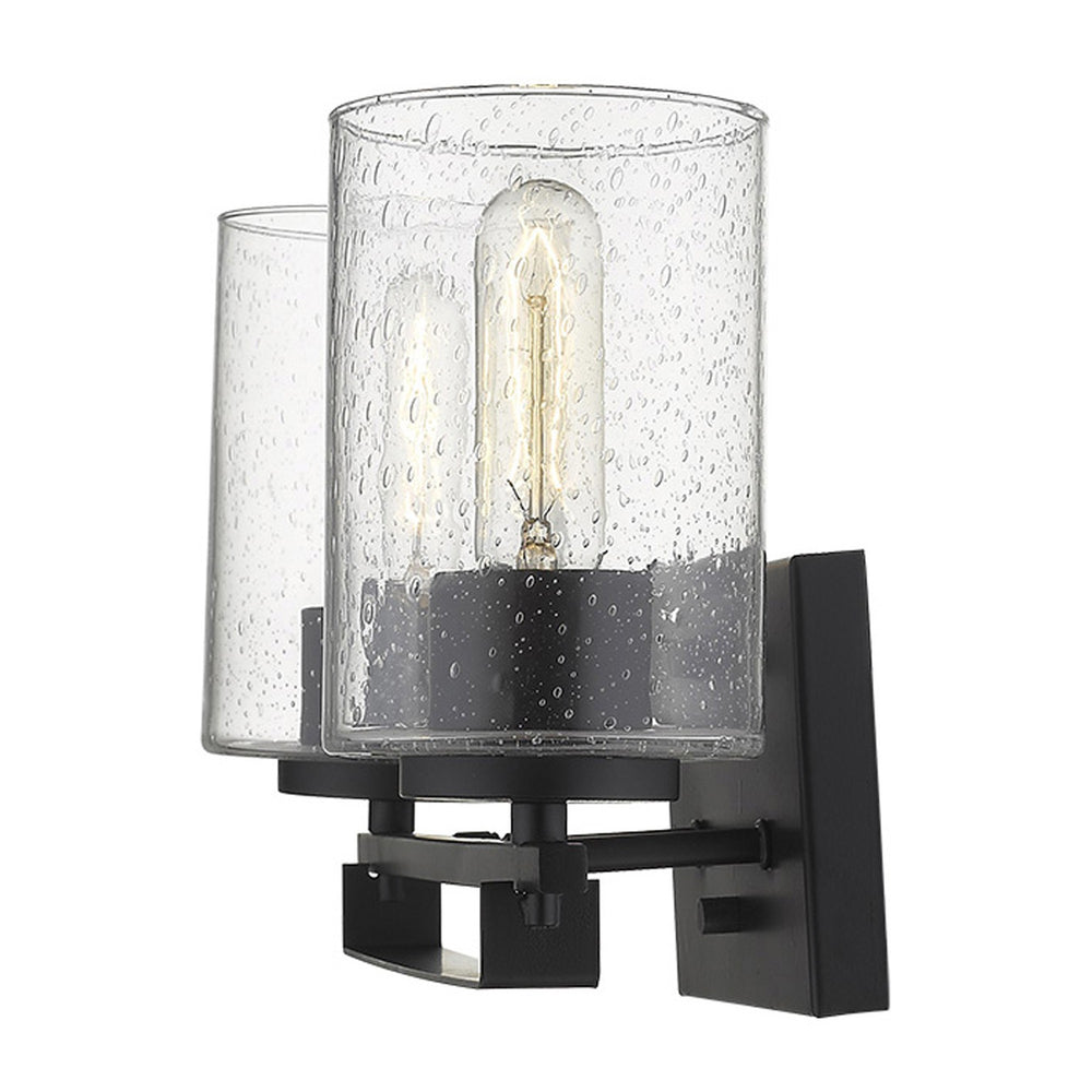 Homeroots Black Metal And Textured Glass Two Light Wall Sconce   398688