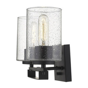 Homeroots Black Metal And Textured Glass Two Light Wall Sconce   398688