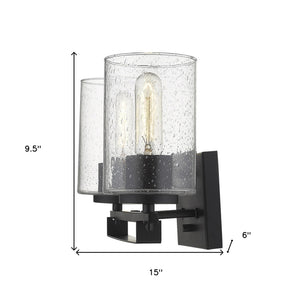 Homeroots Black Metal And Textured Glass Two Light Wall Sconce   398688