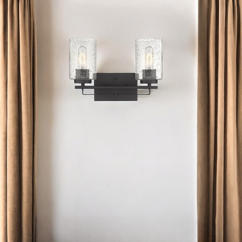 Homeroots Bronze Metal And Textured Glass Two Light Wall Sconce   398689