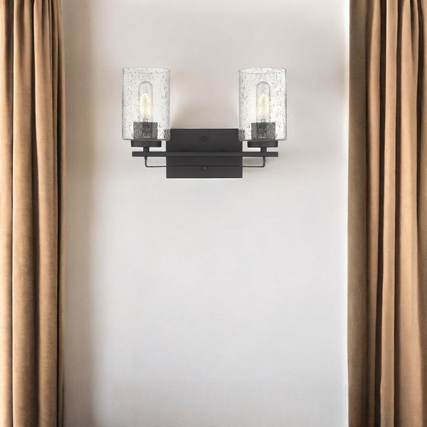 Homeroots Bronze Metal And Textured Glass Two Light Wall Sconce   398689