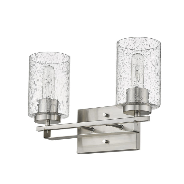 Homeroots Silver Metal And Textured Glass Two Light Wall Sconce   398690