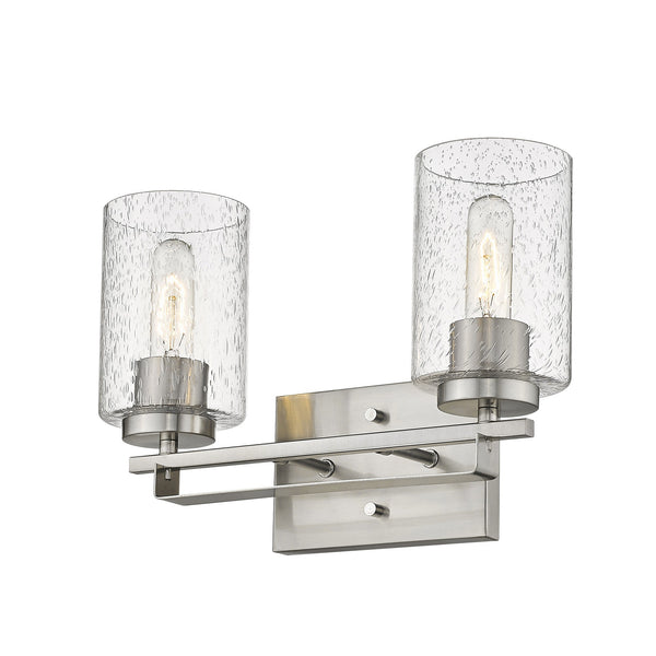 Homeroots Silver Metal And Textured Glass Two Light Wall Sconce   398690
