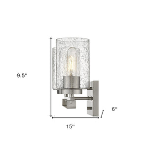 Homeroots Silver Metal And Textured Glass Two Light Wall Sconce   398690