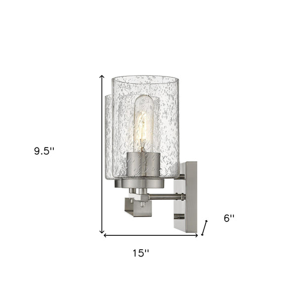 Homeroots Silver Metal And Textured Glass Two Light Wall Sconce   398690