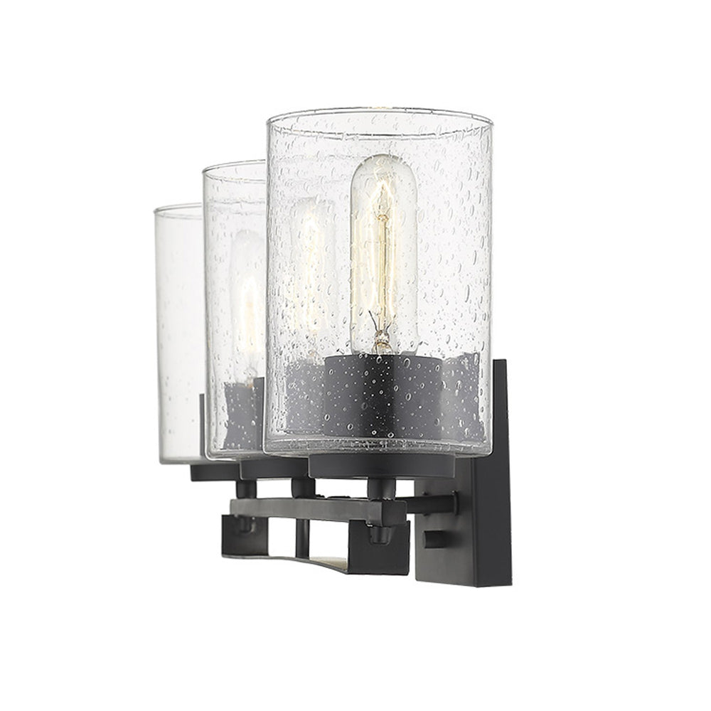 Homeroots Black Metal And Textured Glass Three Light Wall Sconce   398691