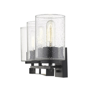 Homeroots Black Metal And Textured Glass Three Light Wall Sconce   398691